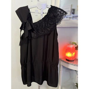 AVENUE STUDIO BLACK LACE One Shoulder With Bow,Tank Tunic,Ruched Waist,Sz 22 3X